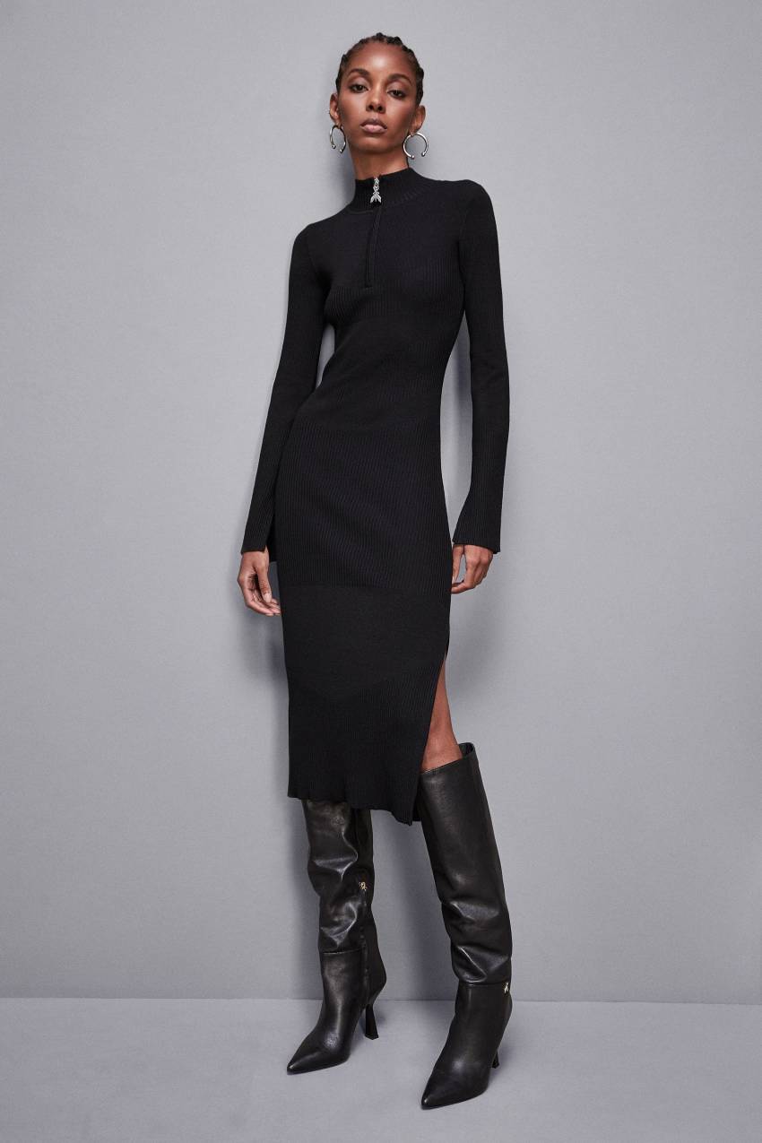 Abito midi a costine in lana