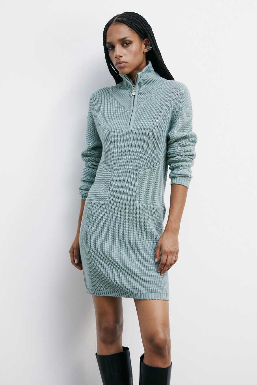 Abito NERO mini "ESSENTIAL" in maglia con zip PATRIZIA PEPE