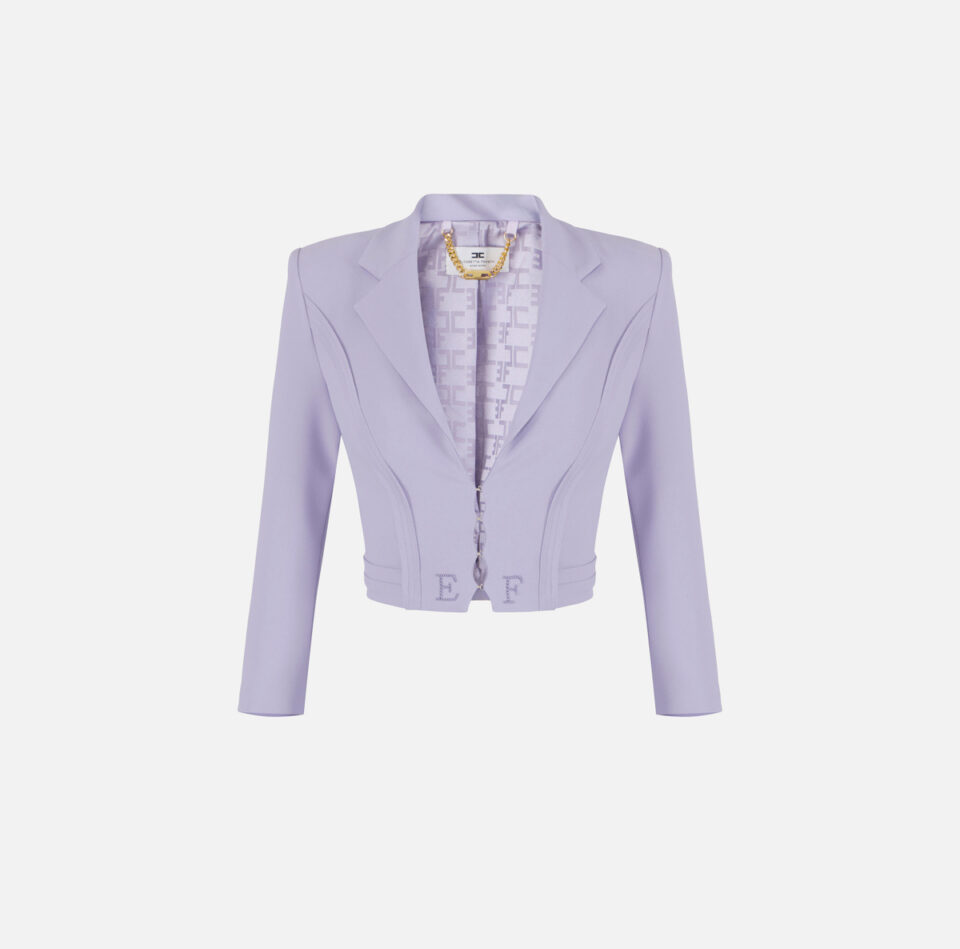 Giacca in doppio crêpe stretch con motivi a taglio vivo