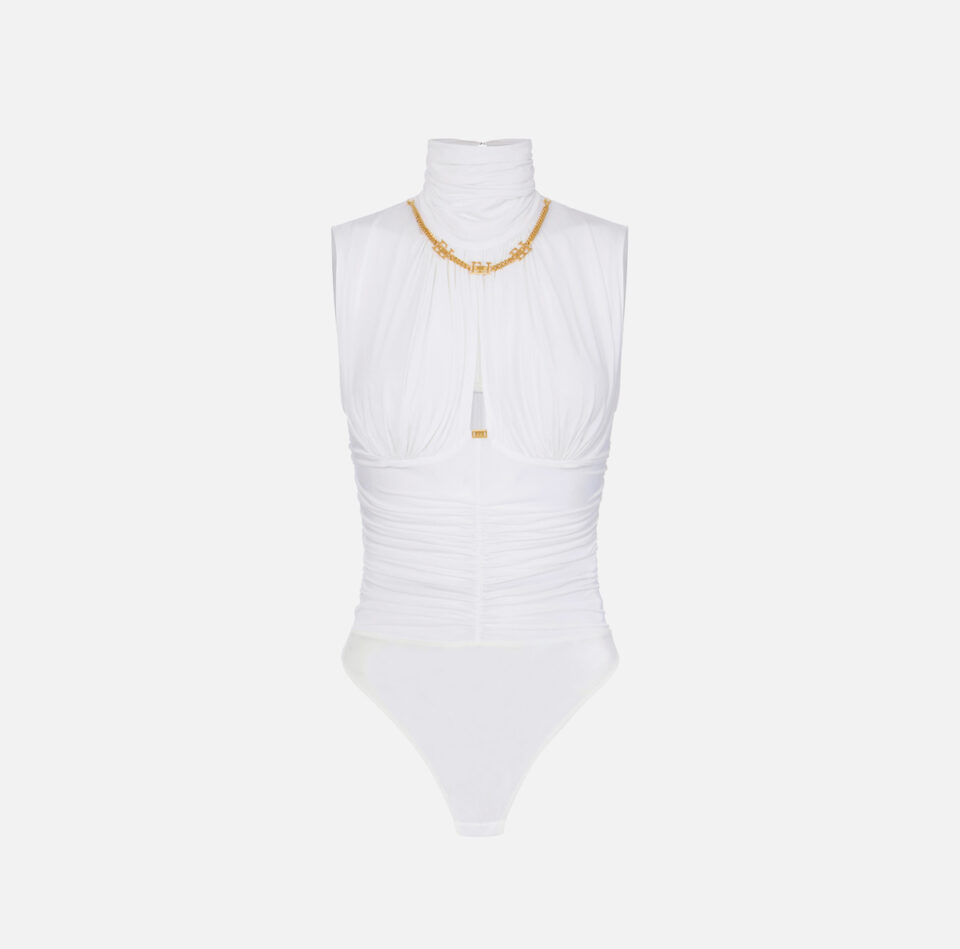 Body in jersey crêpe leggero con dettaglio gioiello