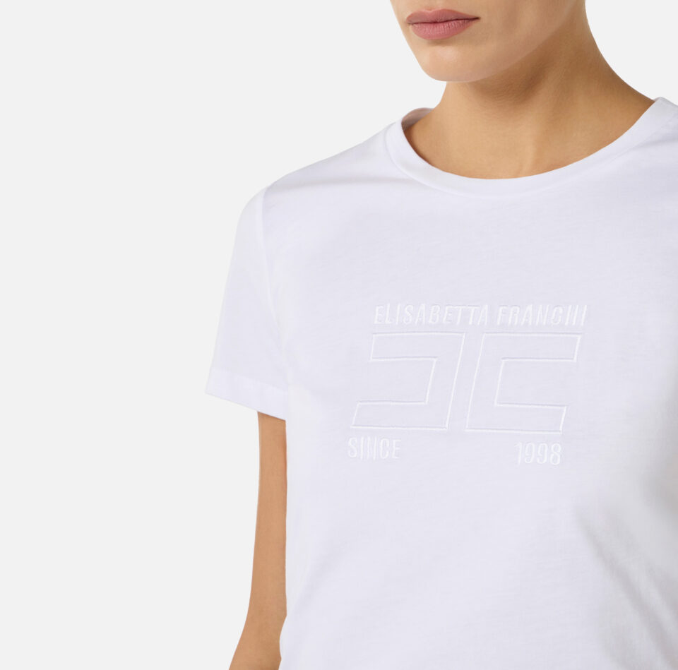 T-shirt in jersey con logo ricamato