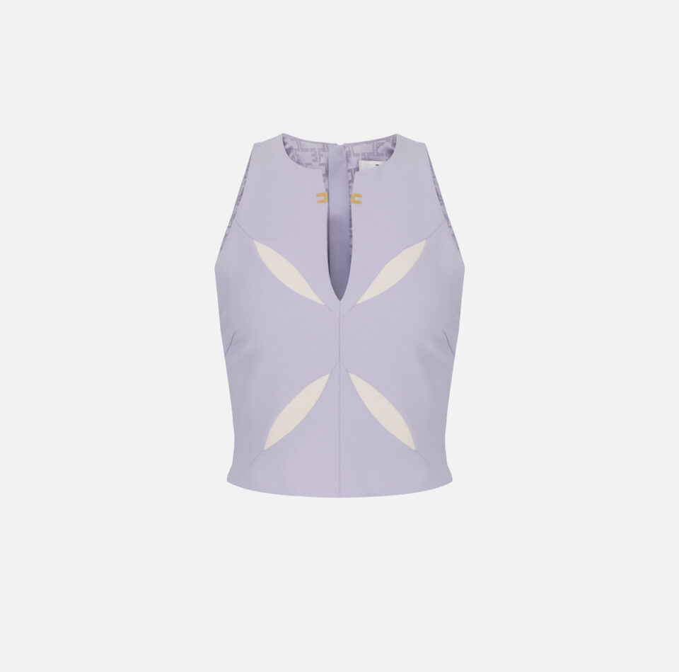Top in crêpe leggero con cut-out bicolore