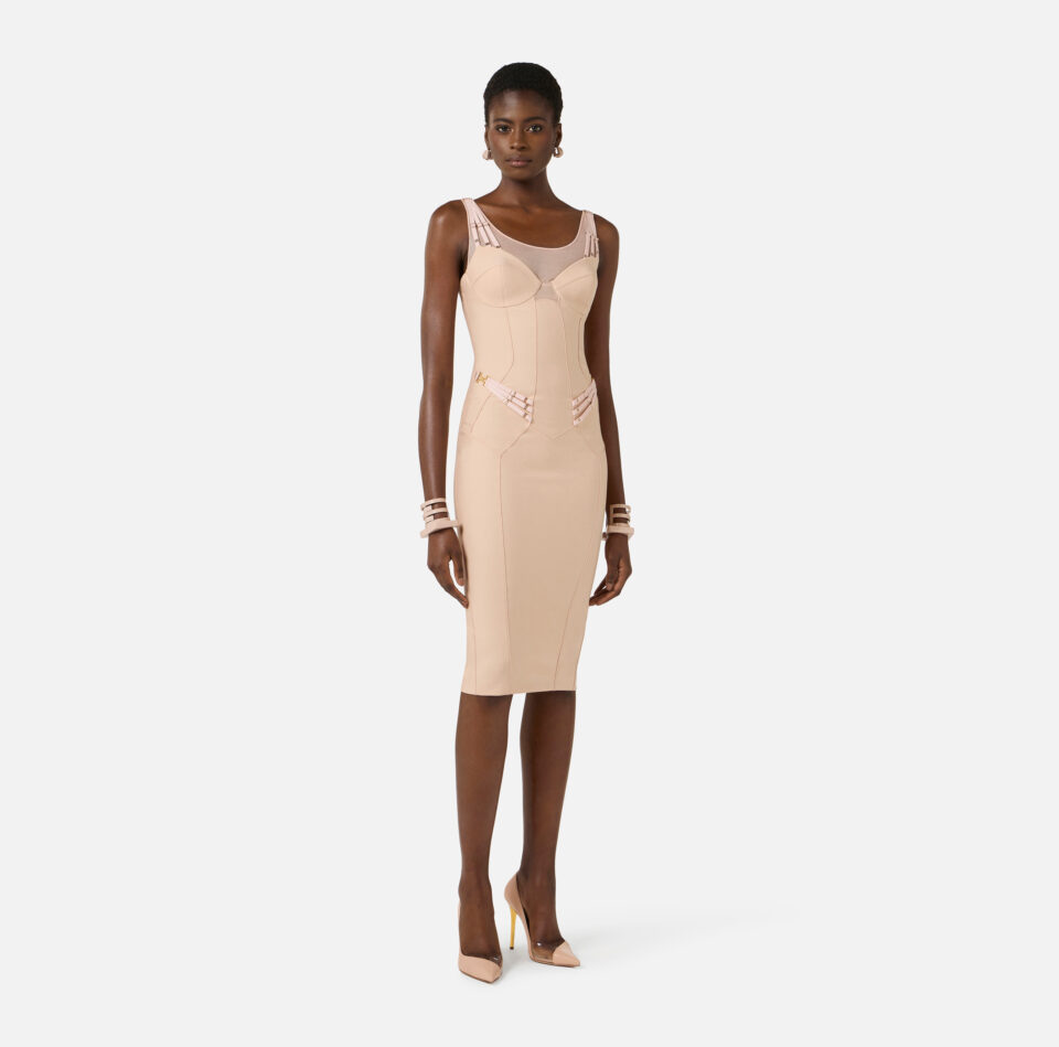 Abito in jersey leggero e tulle con elastici