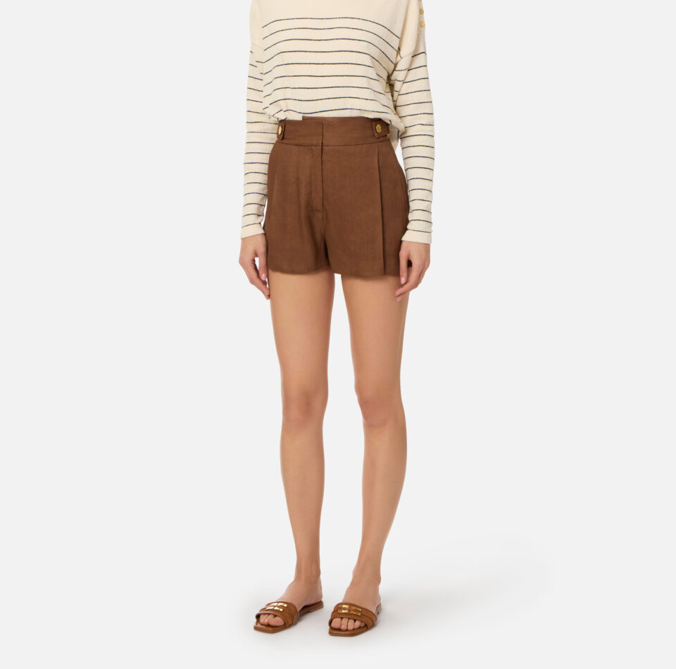 Shorts in misto lino con cinturini