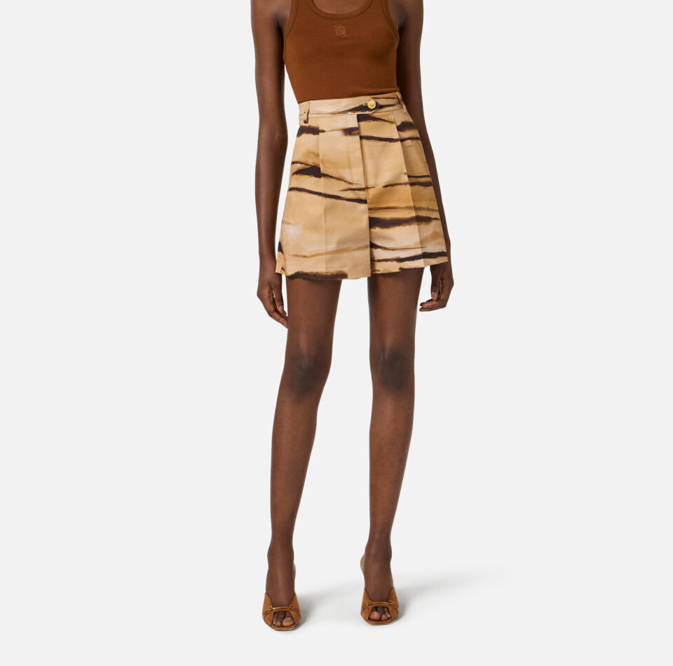 Shorts in drill con stampa tigre