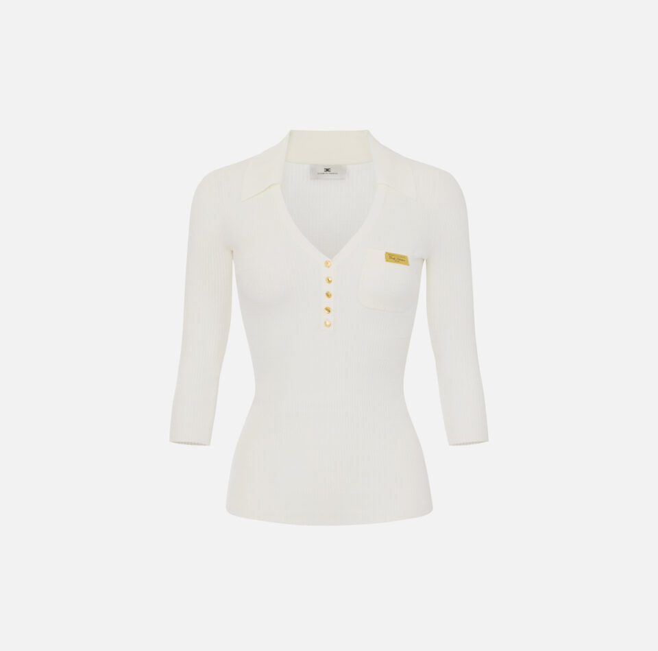 Polo in maglia a micro-trecce