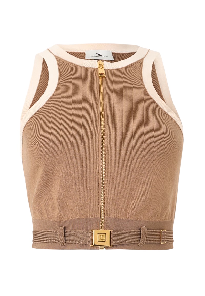 Top in maglia con bande in viscosa lucida
